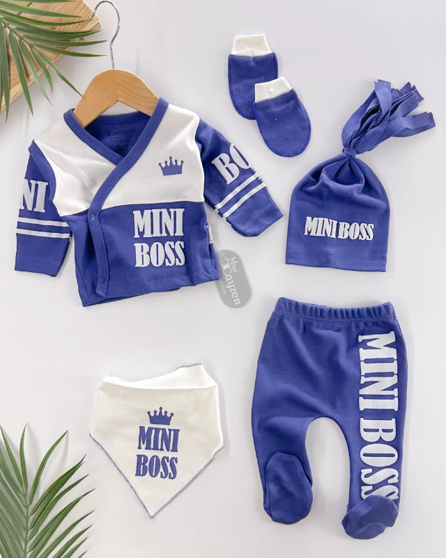 Mini boss püskül şapka detaylı yenidoğan 5li set 