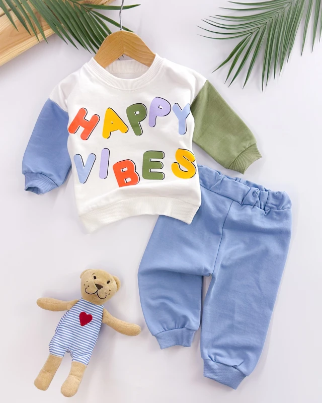Happy vıbes renkli yazılı mevsimlik 2li takım 