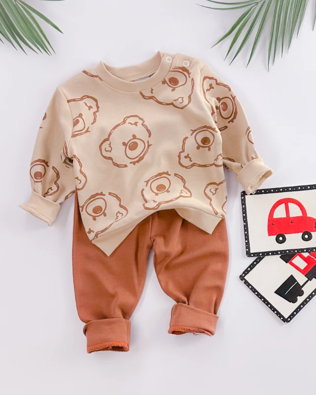 Sweet bear desenli omuzdan çıtçıtlı mevsimlik 2li takım