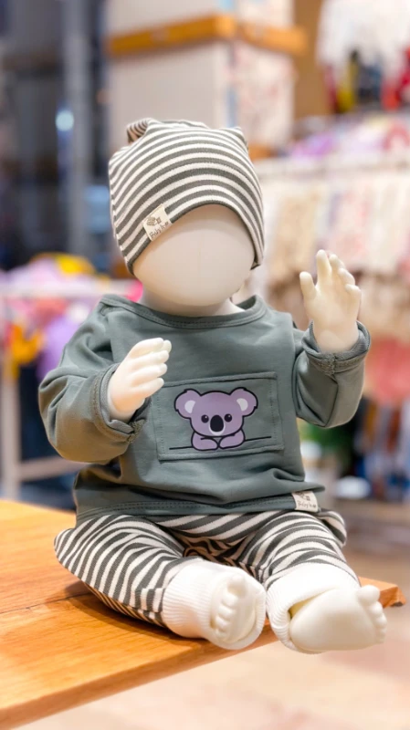 Tarz koala Detaylı Owersize Kesim Mevsimlik 3lü Bebe Takım