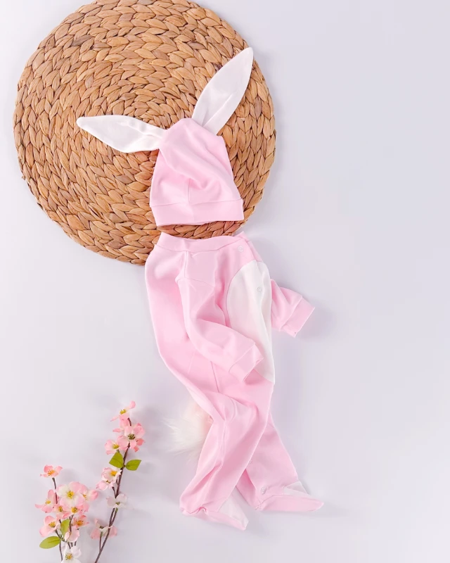 Tavşan kulak bereli çıkarılabilir ponponlu boydan çıtçıtlı mevsimlik tulum set 