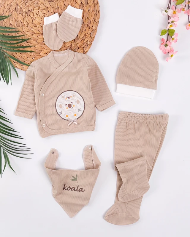 Sevimli koala ve yavrusu kruvaze yakalı yenidoğan 5li set 