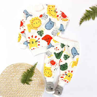 Çizgi safari desen omuzdan çıtçıtlı mevsimlik 2 li takım 