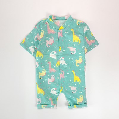 Renkli dinozorlar önden çıtçıtlı şortlu yazlık bebe tulum 