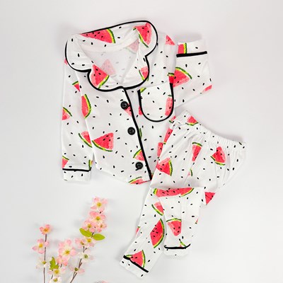 Karpuz desen önden düğmeli mevsimlik 2li pijama takım 