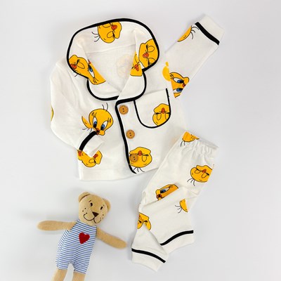 Tweety baskılı bebe yaka uzun kollu mevsimlik pijama takımı 