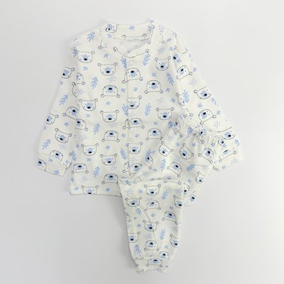 Ayıcık kafalar önden çıtçıtlı mevsimlik 2li pijama takımı 