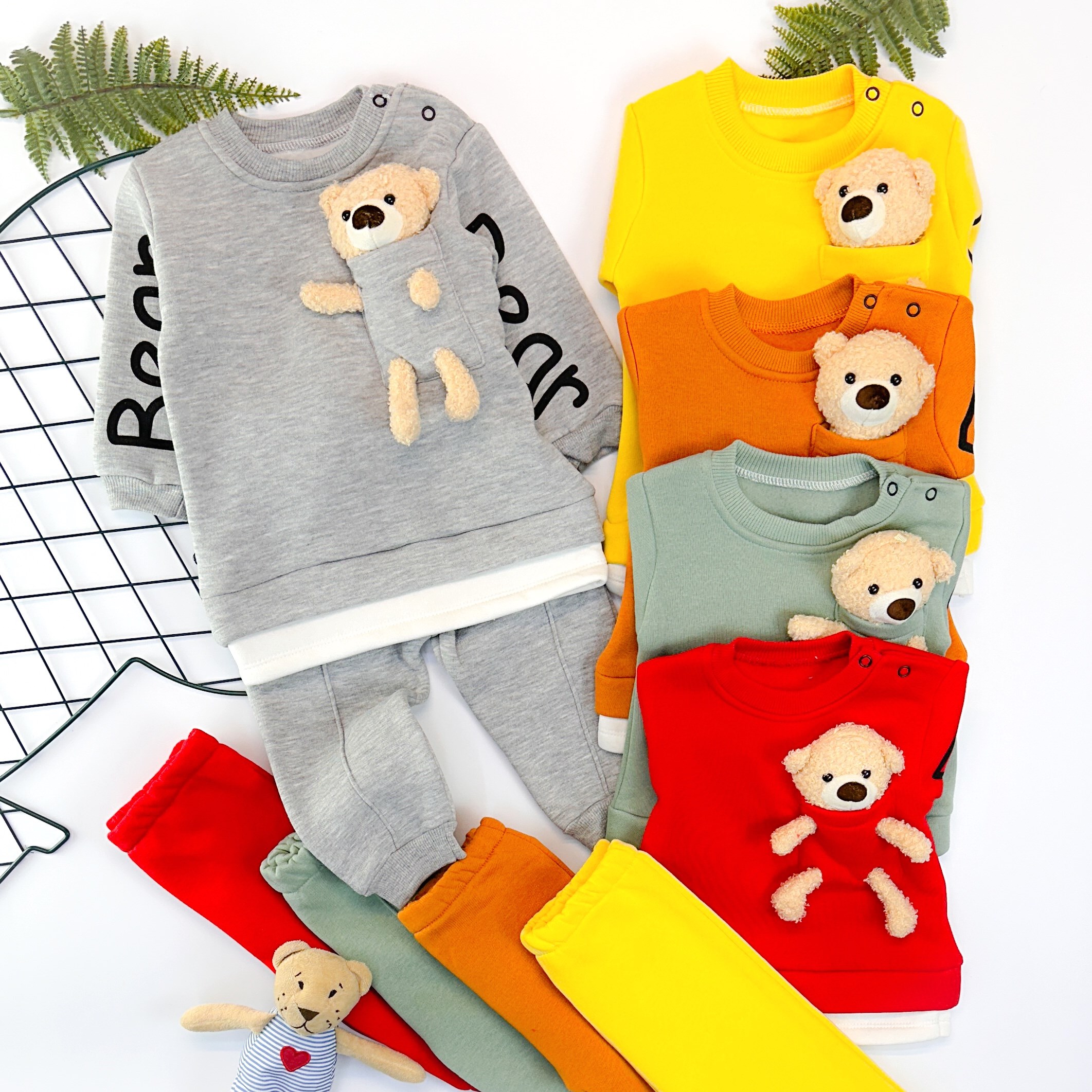 Bear oyuncaklı şardonlu kumaş kışlık 2li takım  