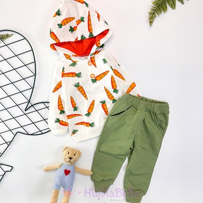 Havuç baskılı Kapşonlu Sweatshirt Mevsimlik 2li Bebe Takım 