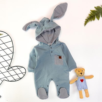 Çizgili kulak alttan çıtçıtlı mevsimlik tulum 