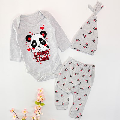 Love mom dad panda çıtçıtlı mevsimlik 3lü takım 