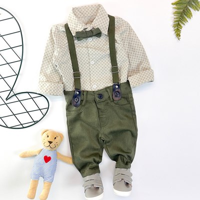 Minik kare gömlekli çıkarılabilir papyonlu mevsimlik 4lü takım 