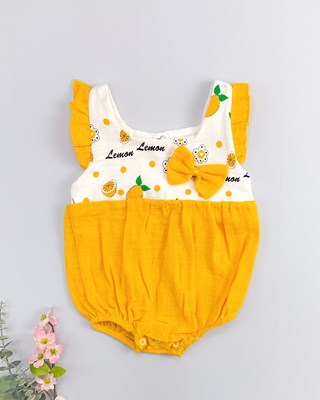 Limon desen fiyonk detaylı yazlık çıtçıtlı badi
