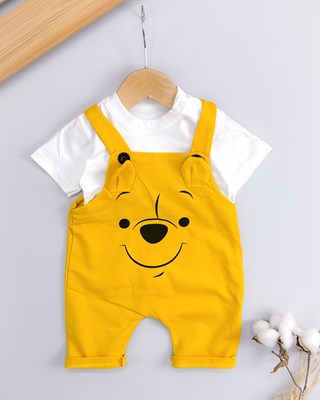 Winnie the pooh omuzdan çıtçıt tshırtlü yazlık 2li salopet set 