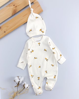 Zeytin desen yandan boy çıtçıt kendinden eldivenli mevsimlik 2li tulum set 