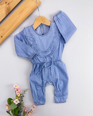 Fırfırlı soft uzun kollu yazlık kot bebe tulum 