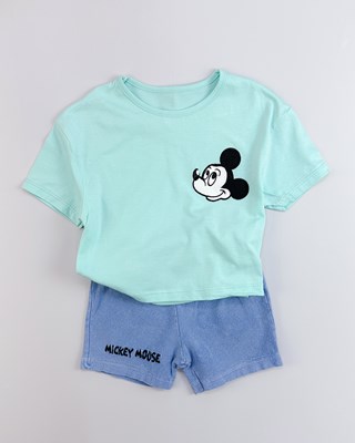Mickey mouse detaylı şortlu yazlık 2li takım 