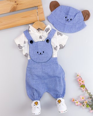 Small bear man çıtçıt gömlekli yazlık salopet 3lü set 