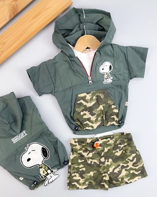 Snoppy kamuflaj desen paraşüt kumaş yazlık 2li takım 