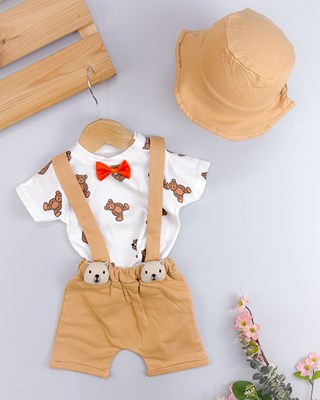 Minik ayıcıklar sahte papyonlu yazlık 3lü salopet set 