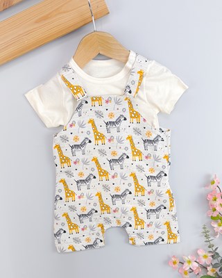 Safari desen alttan çıtçıtlı yazlık 2li salopet set