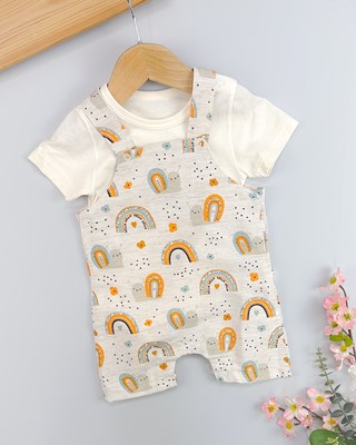 Sevimli salyangoz alttan çıtçıtlı yazlık 2li salopet set 