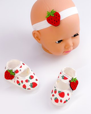 Çilek Detaylı 2li Bandana Patik Seti ( 0-6 Ay Uyumlu)