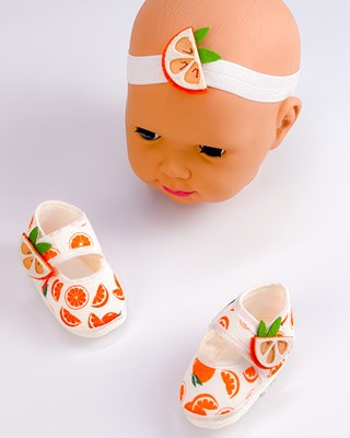 Portakal detaylı 2li Bandana Patik Set (0-6 Ay Uyumlu)