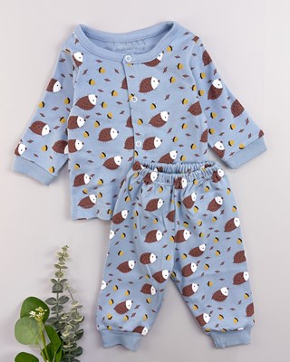 Kirpi baskılı önden çıtçıtlı mevsimlik pijama takımı 