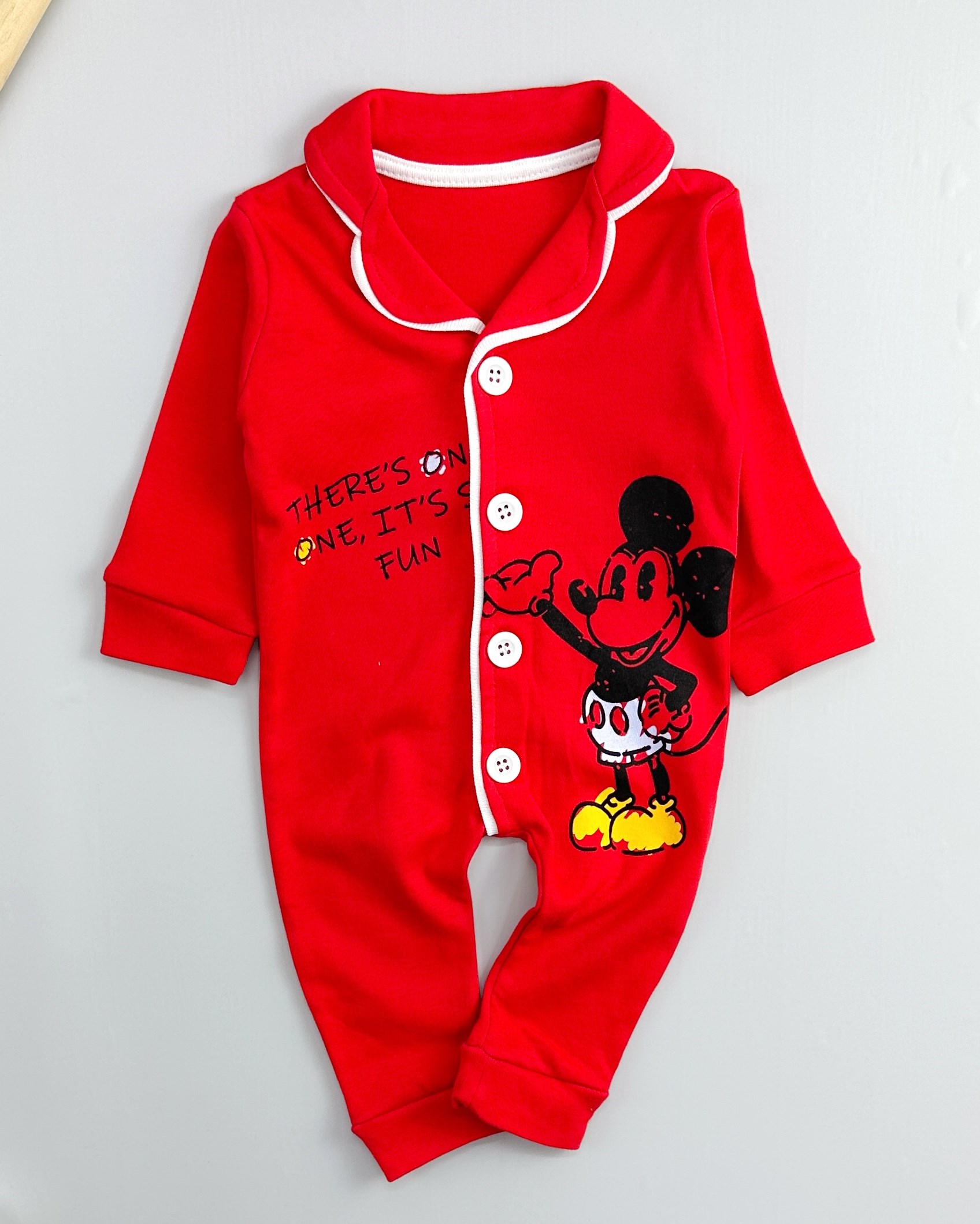 Mickey mouse önden düğmeli mevsimlik penye pijama tulum