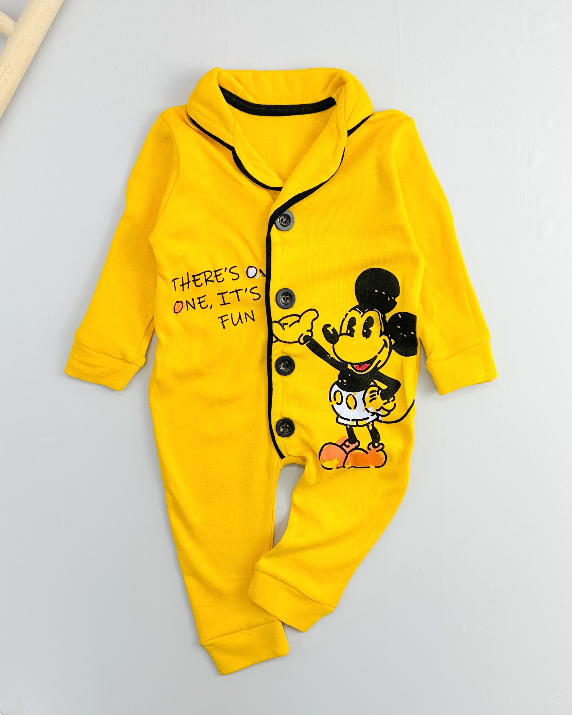 Mickey mouse önden düğmeli mevsimlik penye pijama tulum
