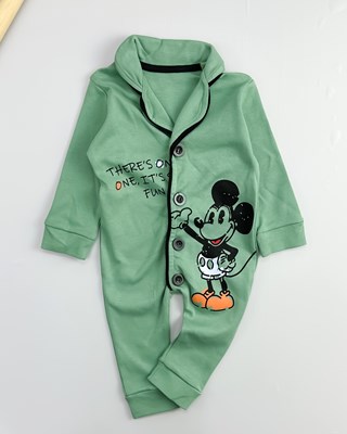 Mickey mouse önden düğmeli mevsimlik penye pijama tulum