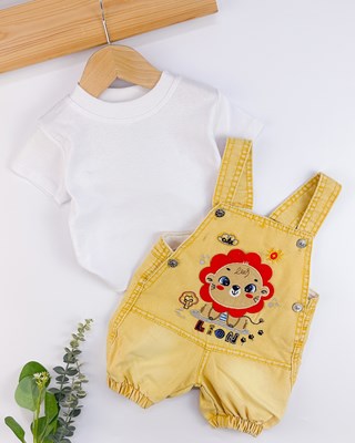 Cute lion yazlık kot salopet 2li takım 