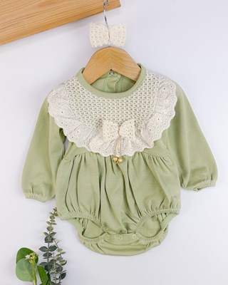 Minik fiyonk tokalı alttan çıtçıtlı mevsimlik romper body