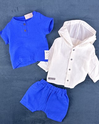 Cool muslin kapüşon gömlekli yazlık 3lü takım 