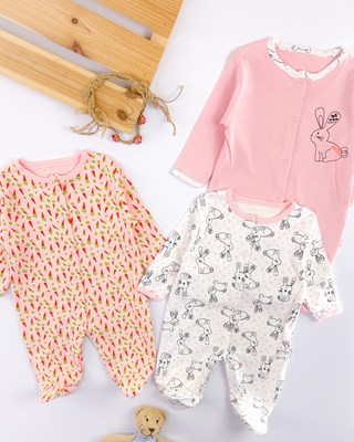 havuç desen önden çıtçıtlı ayaklı mevsimlik 3lü tulum set