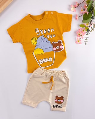 Bear 3D omuzdan çıtçıtlı Tshırt yazlık 2li bebe takım