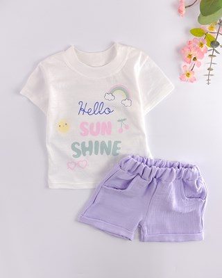 hello sun shine bisiklet yaka müslin şortlu yazlık 2li kız bebe takım