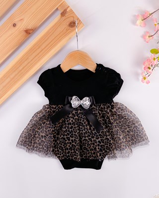 leopar tütü detaylı çıtçıtlı badili elbise