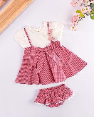 tavşan detaylı potikare külot şortlu yazlık 2li kız bebe takım
