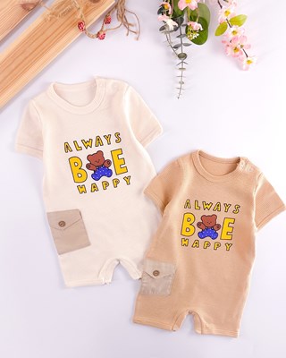 always be happy waffle kumaş yandan cepli alttan çıtçıtlı yazlık bebe tulum