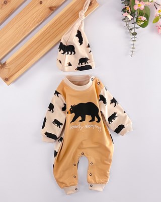 bearly sleeping alttan çıtçıtlı şapkalı mevsimlik tulum