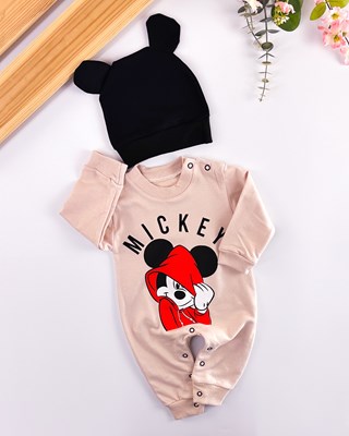 Mickey şapkalı alttan çıtçıtlı mevsimlik tulum set