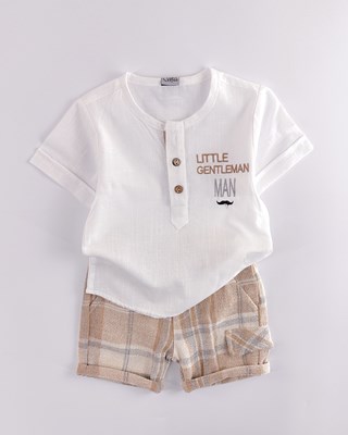 Little gentleman man tarz gömlekli yazlık keten şortlu 2li takım 