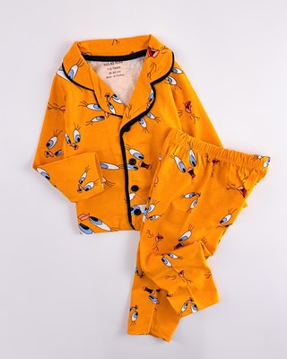 Tweety desen önden düğmeli mevsimlik 2li pijama takım 