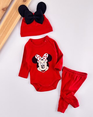 Minnie mouse badili şapkalı mevsimlik 3lü takım 