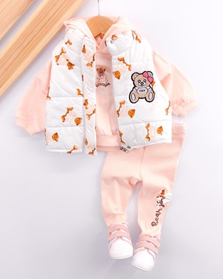 Girl toy bear yelekli kapüşonlu tarz 3lü kız bebek takım 