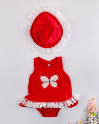 butterfly güpür detaylı şapkalı kız bebe romper