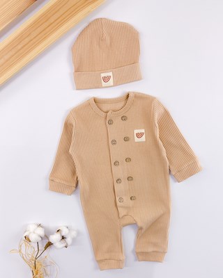 çift düğmeli ribana bereli organic bebe tulum