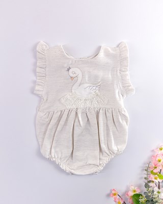 Kuğu nakışlı alttan çıtçıtlı mevsimlik romper body